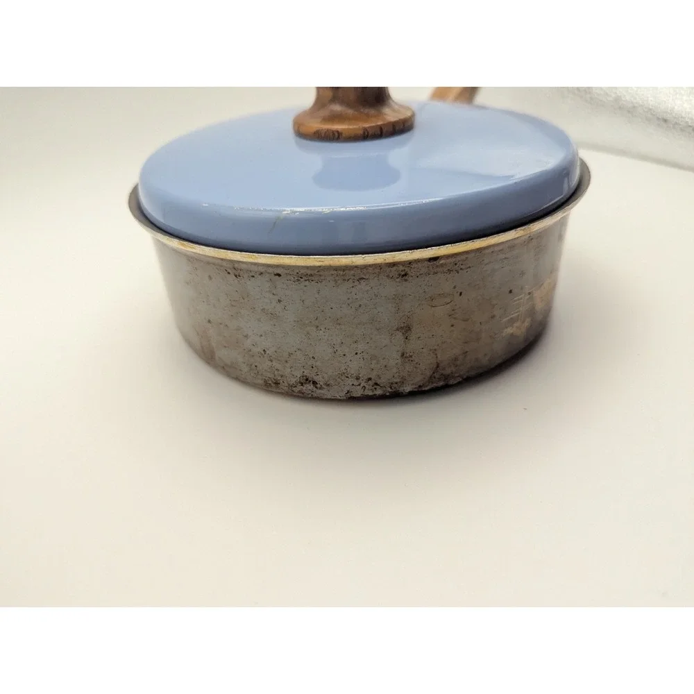 Vintage Mirro Blue‎ Saucepan 1 Qt Wood Handle Country Geese Retro Cookware USA